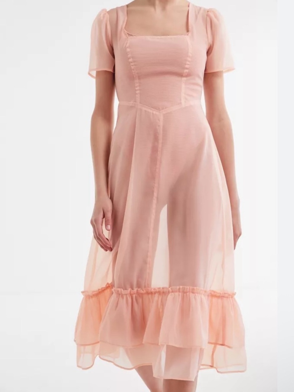 NWT Urban Outfitters Sheer Peach Tulle Dress Overlay Size Medium